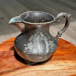 Antique Homan Mfg Co Quadruple Plate Silverplate Cream Pitcher Floral Engraved